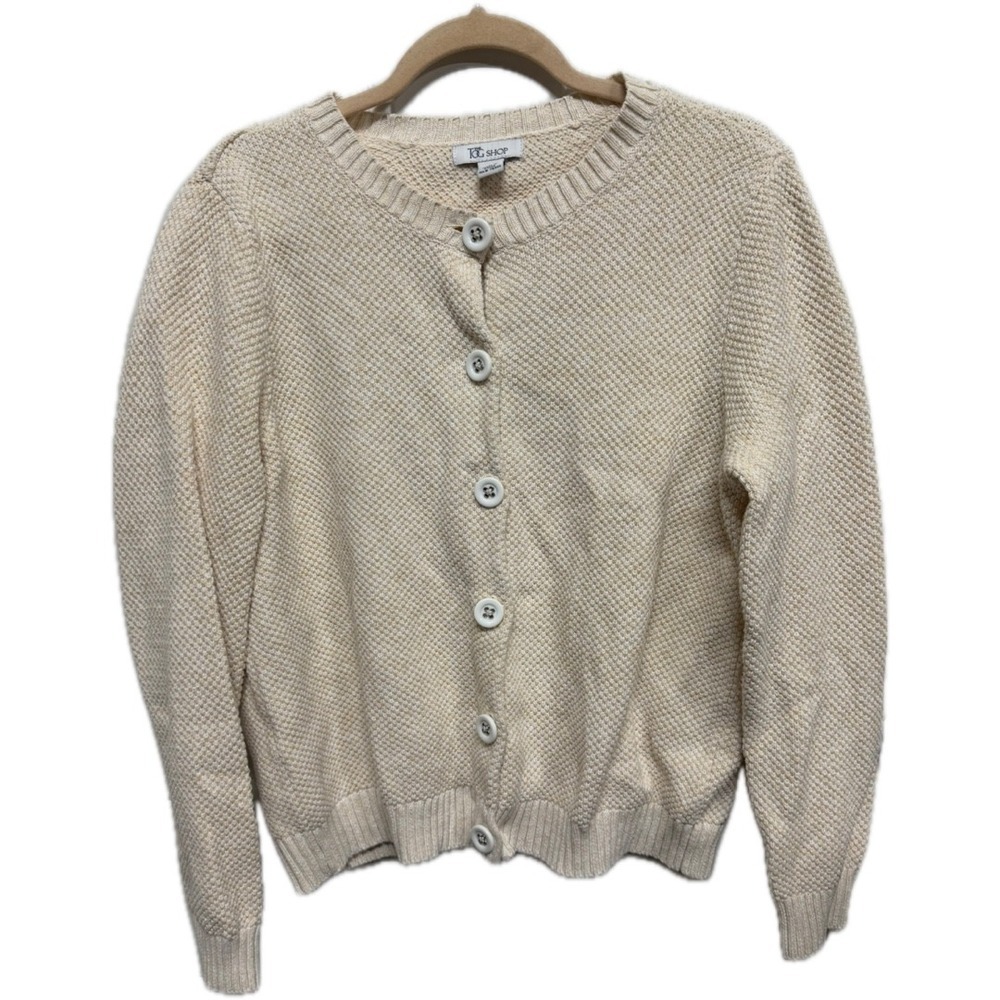 The Tog Shop 100% Cotton Chunky Knit Cardigan Sweater Cream Button Front Large